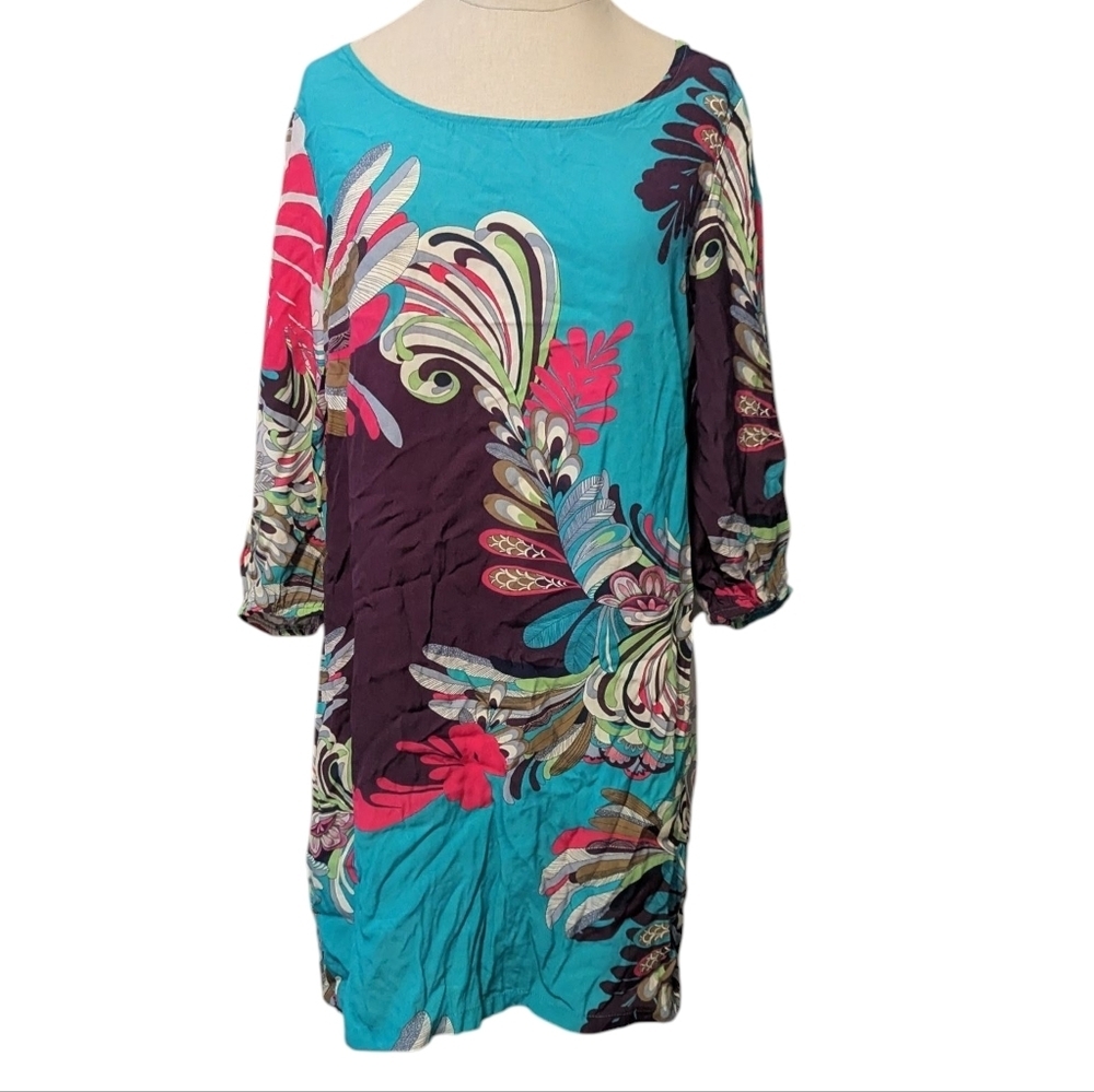 Loco Lindo Shift Dress Retro‎ Abstract Psychedelic Mod Tropical Boho Rayon